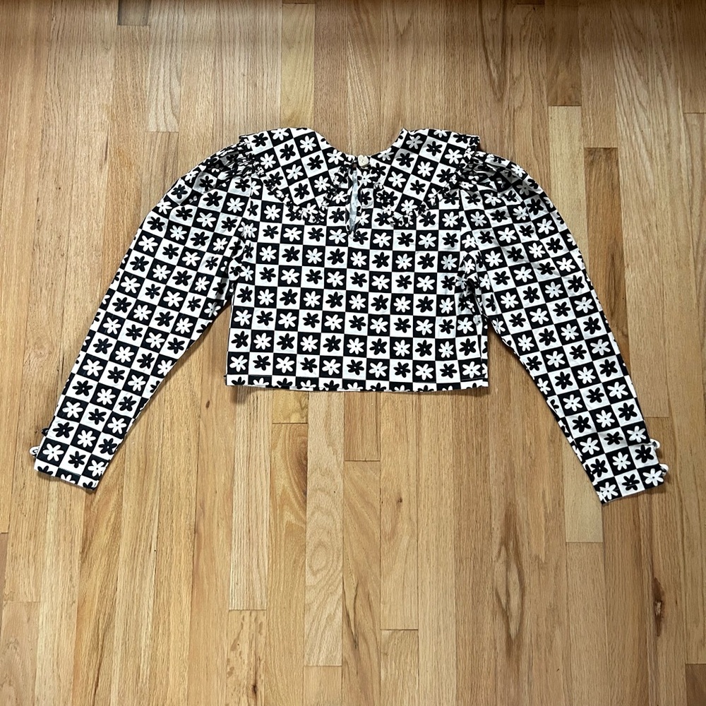 LISA SAYS GAH wendy daisy check black long sleeve blouse victorian size L - Picture 15 of 15